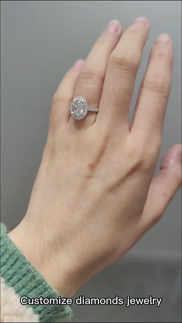 Oval Engagement Ring, Halo Wedding Ring, Bridal Ring, 14K Solid White Gold, Rose Gold, Yellow Gold