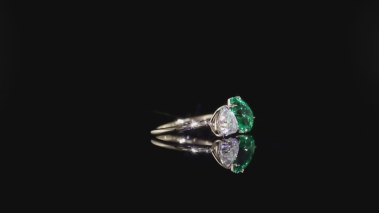 Green Emerald Pear Cut and Heart Toi Et Moi Ring, Two Stone Ring, Solitaire Ring