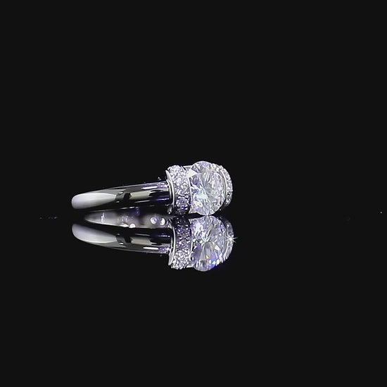 6.50mm Round Half Bezel Set Lab Grown Diamond Unique Halo Moissanite Ring