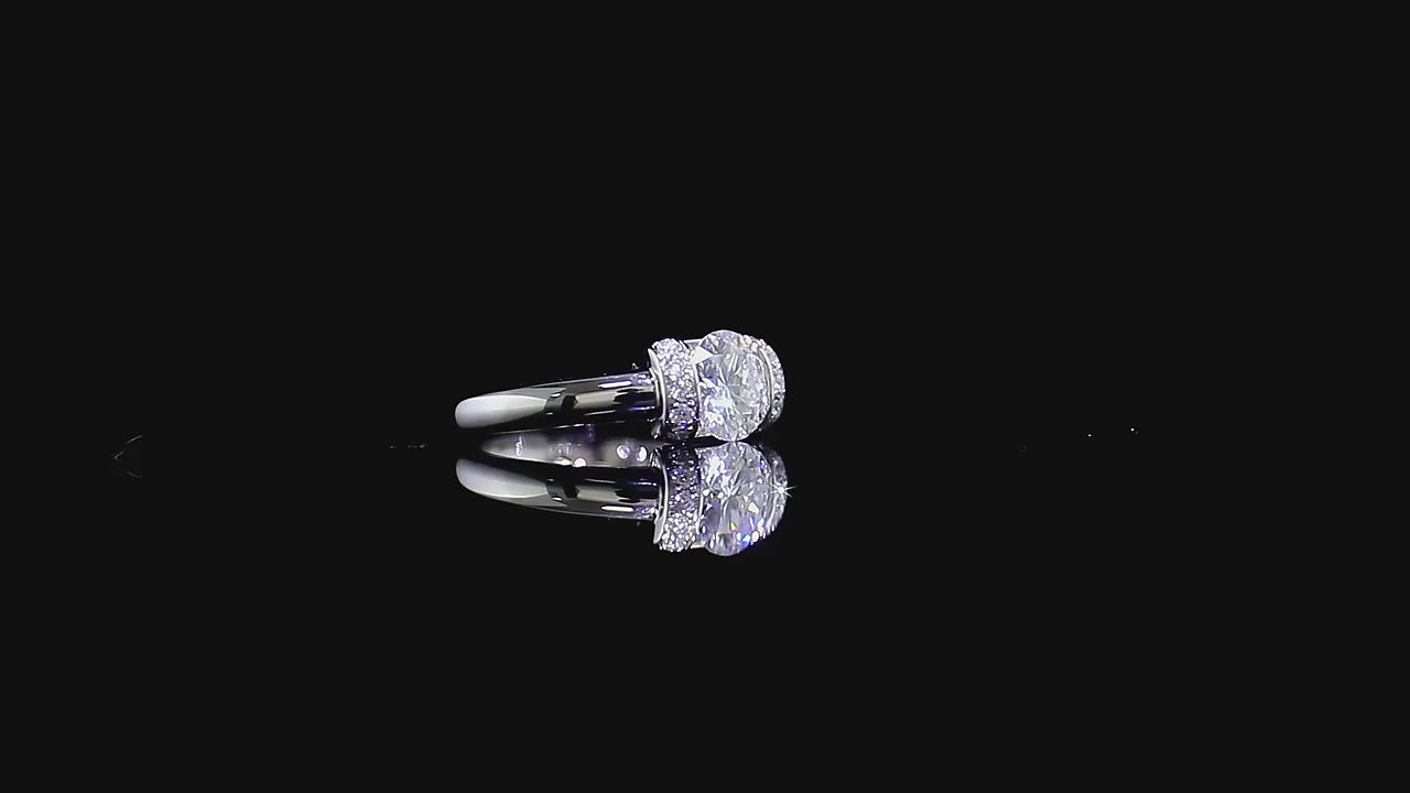 6.50mm Round Half Bezel Set Lab Grown Diamond Unique Halo Moissanite Ring