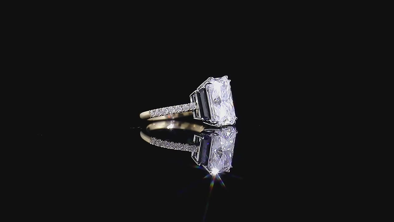 4.00CT Crushed Ice Elongated Radiant Cut Three Stone Ring