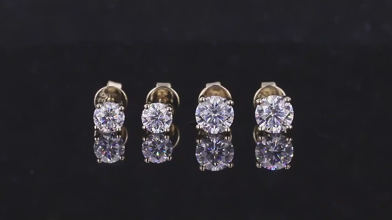 Round Cut Moissanite Diamond Stud Earrings, Minimalist Earrings Available In Various Sizes, Screw Back Earrings For Her
