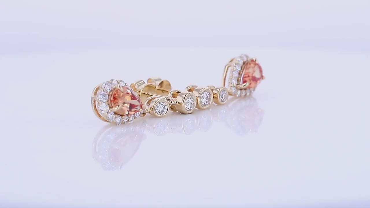 Orange Sapphire Pear Cut Halo Earring