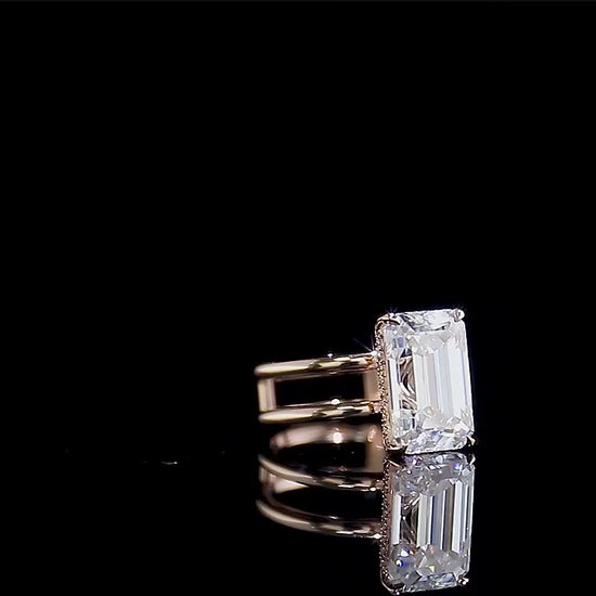 3.21CT Emerald Cut Hidden Halo Moissanite Engagement Ring