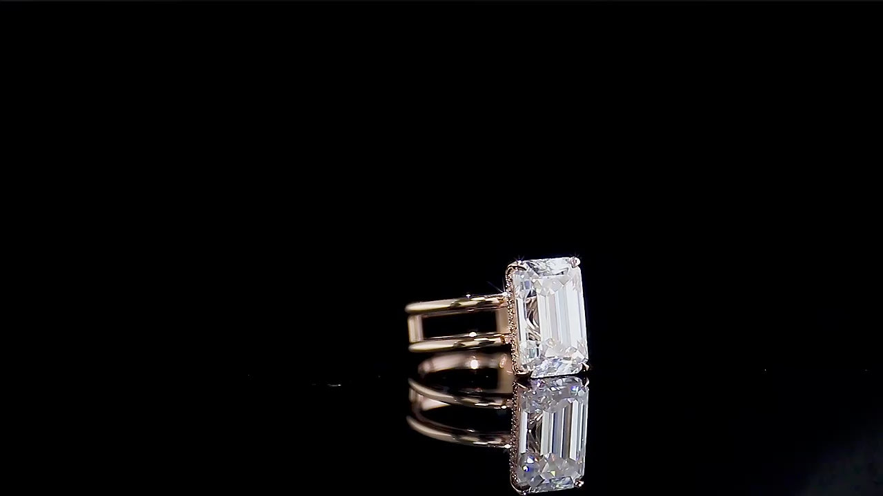 3.21CT Emerald Cut Hidden Halo Moissanite Engagement Ring