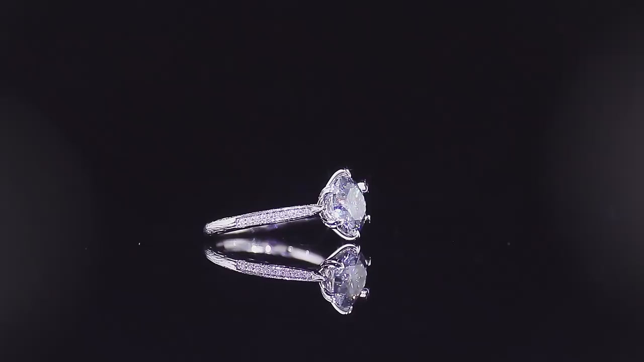 1.00CT - 5.00CT Gray Round Moissanite Ring, Vintage Style Heart Shape Prong Ring