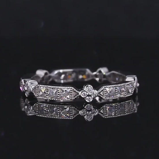 Vintage Diamond wedding band, art deco Full eternity bridal ring