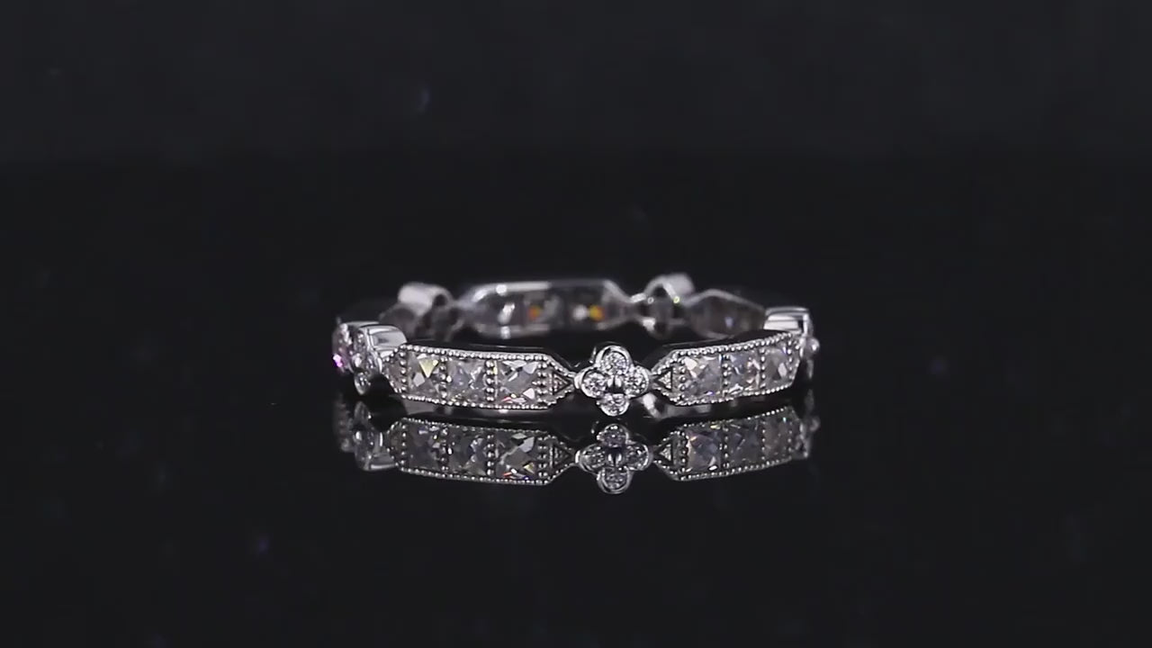 Vintage Diamond wedding band, art deco Full eternity bridal ring