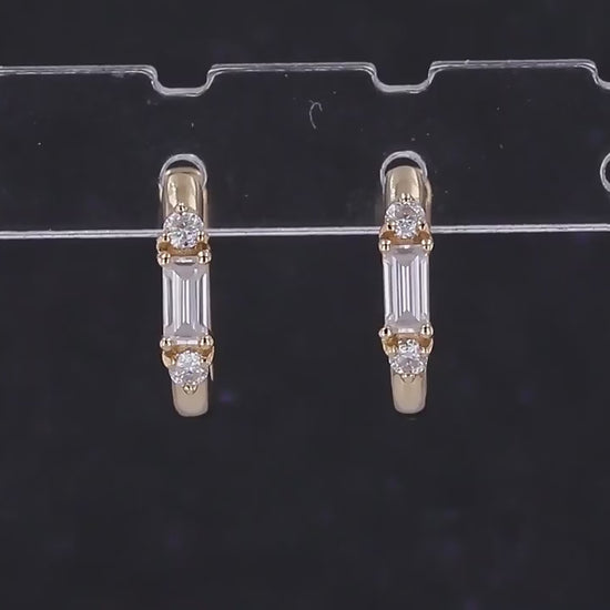 "Baguette & Round Lab-Grown Diamond Hoop Earrings for Women • Elegant Anniversary Gift for Her • Diamond Hoops for Wife or Mother"