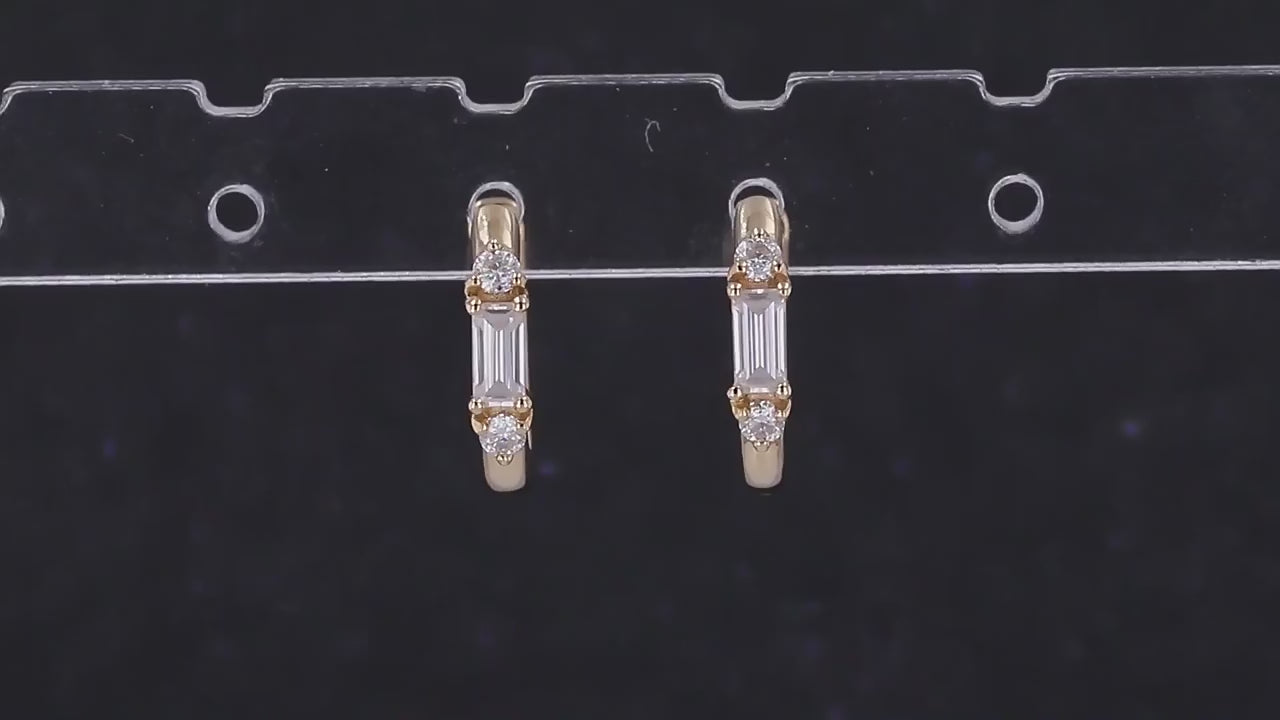 "Baguette & Round Lab-Grown Diamond Hoop Earrings for Women • Elegant Anniversary Gift for Her • Diamond Hoops for Wife or Mother"