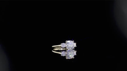 Cushion Cut Moissanite Diamond Ring, Two Side Round Cut Diamond Ring