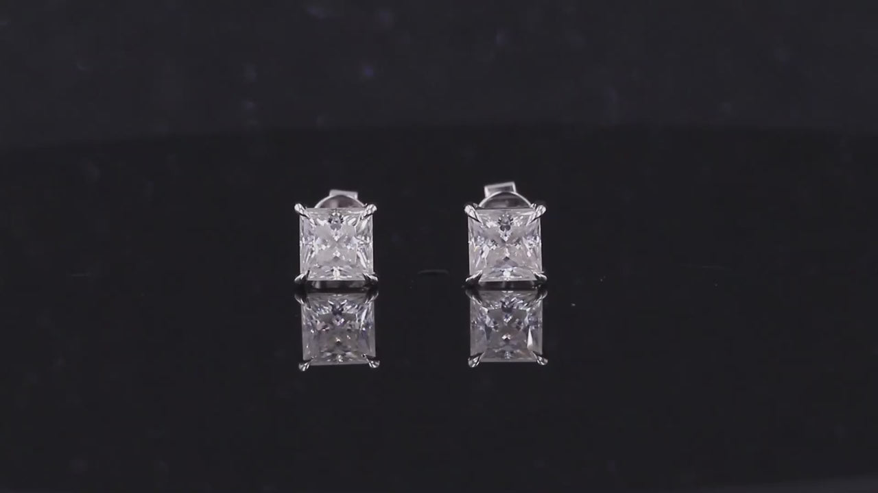Princess Diamond Stud Earrings, EF/VS Lab Created Diamond Screw Back Earrings, Diamond Studs for Women and Girls, Wedding Earrings