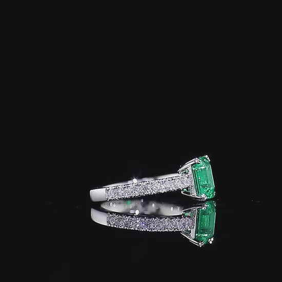 Green Emerald Moissanite Diamond Engagement Ring, Emerald Double Claw prong Ring