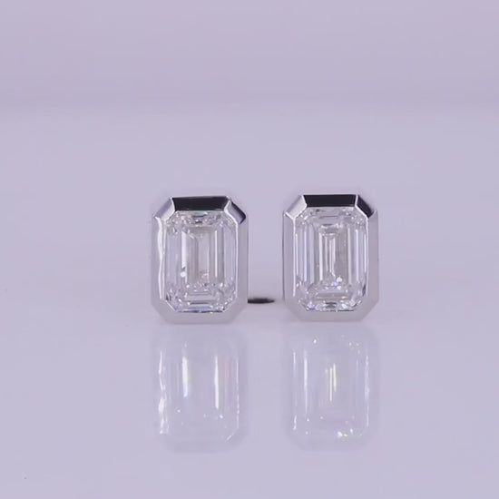 Emerald Cut Moissanite Stud Earrings • Classic Solitaire Diamond Studs • Minimalist Everyday Earrings in bezel Setting