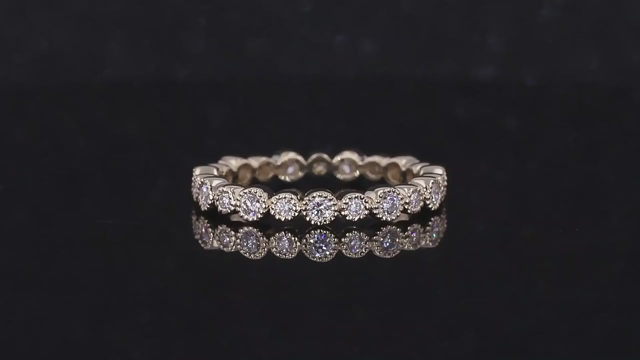Lab Created Diamond Ring, Round Rose Cut Diamond Ring, Antique Milgrain Wedding Band, Anniversary Gifts, Handmade Jewelry
