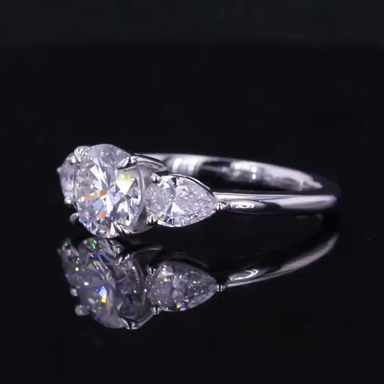side pear diamond ring, solid white gold ring for her