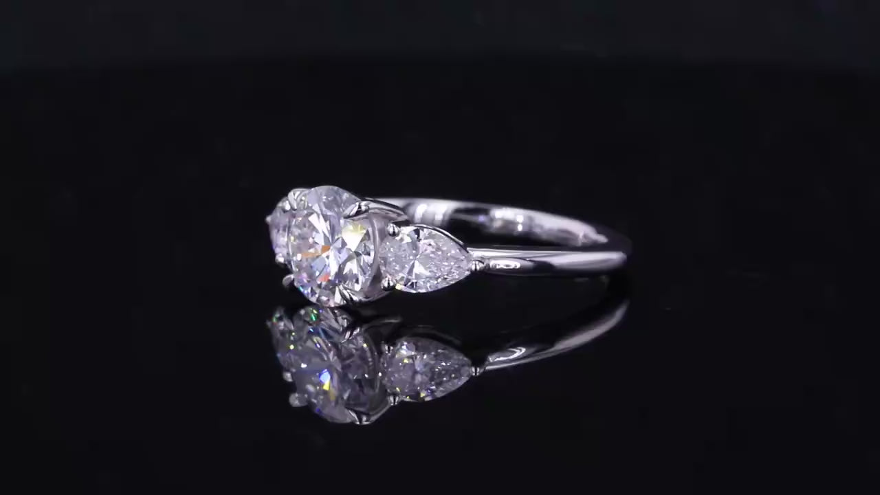 side pear diamond ring, solid white gold ring for her