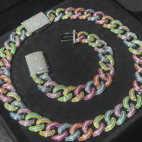 Glow In The Dark Miami Cuban Link Chain Necklace & Bracelet