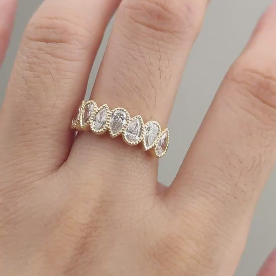 Pear Diamond Eternity Wedding Band • Lab Created Diamond Stackable Ring • East to West Style • Anniversary Gift for Women • Promise Jewelry