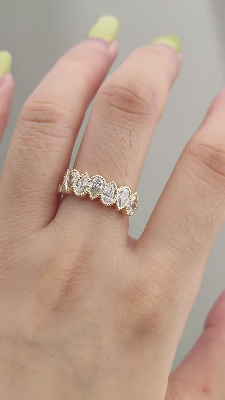 Pear Diamond Eternity Wedding Band • Lab Created Diamond Stackable Ring • East to West Style • Anniversary Gift for Women • Promise Jewelry