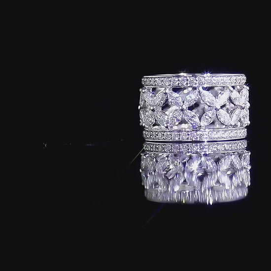 Marquise and Round Lab Grown Diamond Wedding Ring, Unique Designer Moissanite Ring