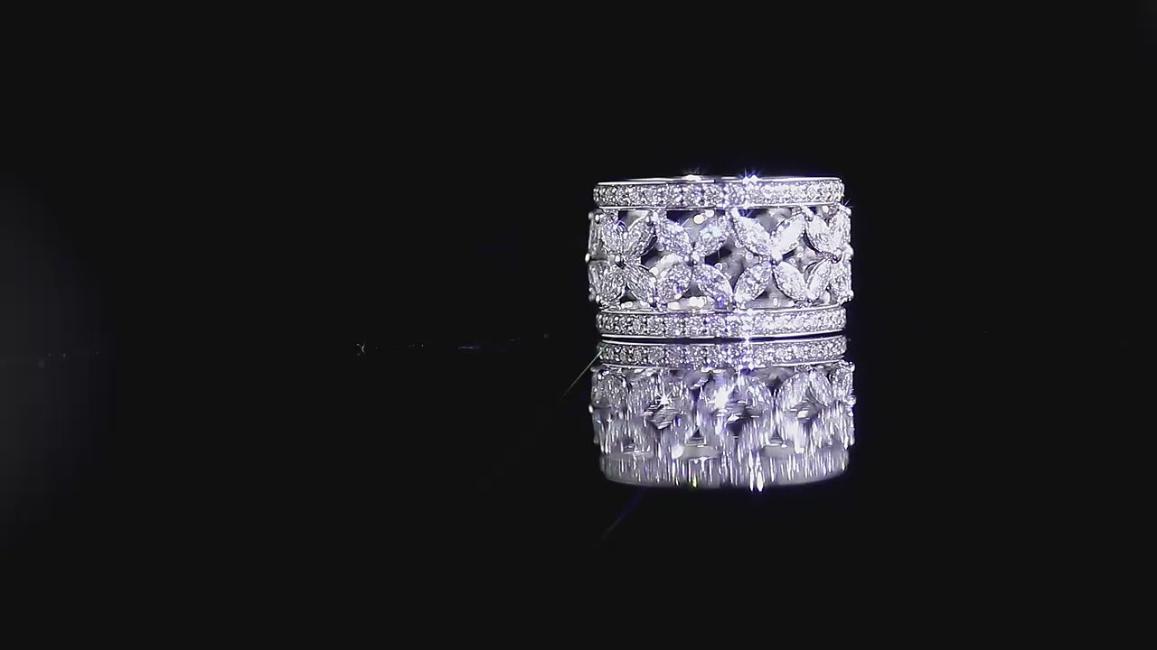 Marquise and Round Lab Grown Diamond Wedding Ring, Unique Designer Moissanite Ring