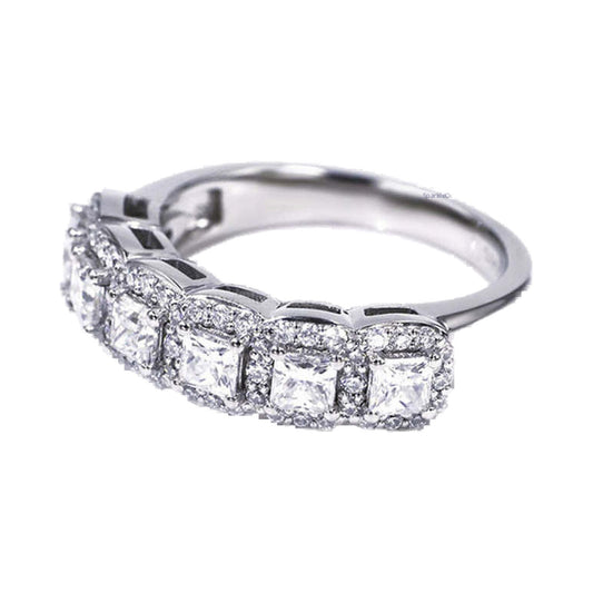 Princess 6 Stone Halo Lab Grown Half Eternity Wedding Band from Carat and Kraft, on white