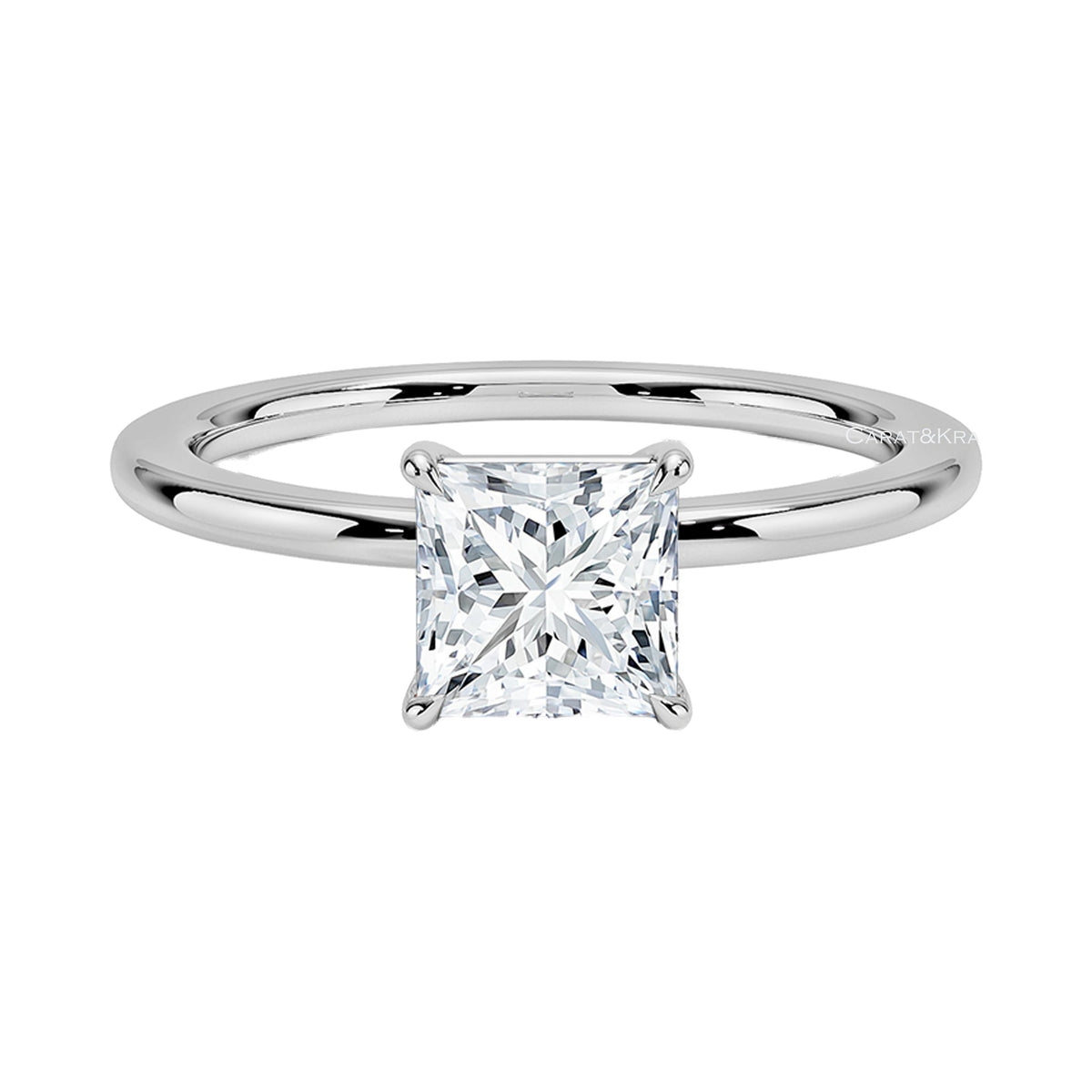 Princess Cut Lab Grown Diamond Solitaire Diamond Engagement Ring from Carat and Kraft, on white