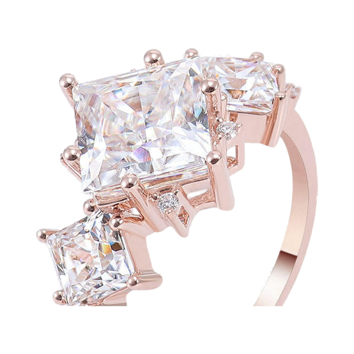 Princess Cut Moissanite Diamond Three Stone Diamond ring from Carat and Kraft, on white