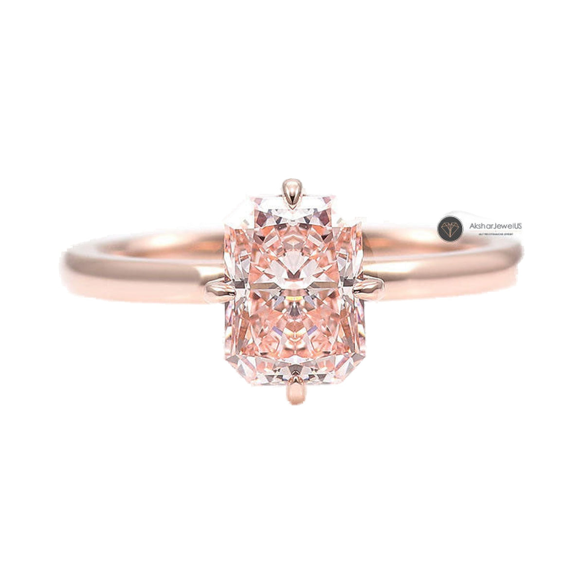 Radiant Cut Champagne Color Hidden Halo Engagement Ring from Carat and Kraft, on white