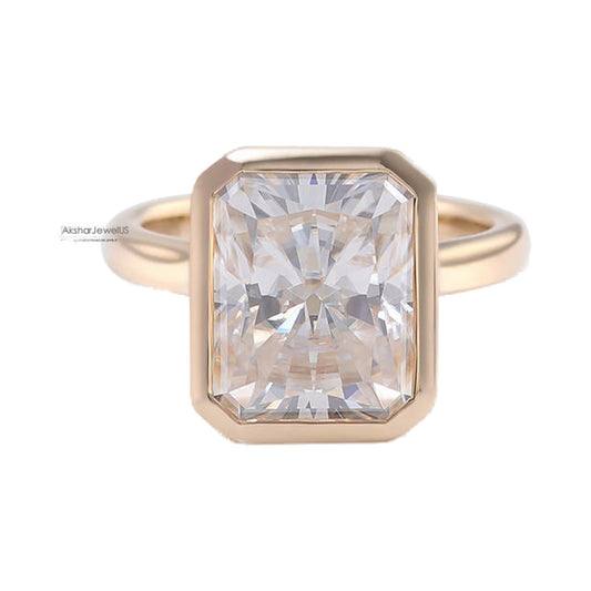Radiant Cut Bezel Set Lab Grown Diamond Hidden Halo Moissanite Ring from Carat and Kraft, on white