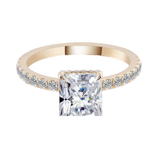 Radiant Hidden Halo Moissanite Ring from Carat and Kraft, on white