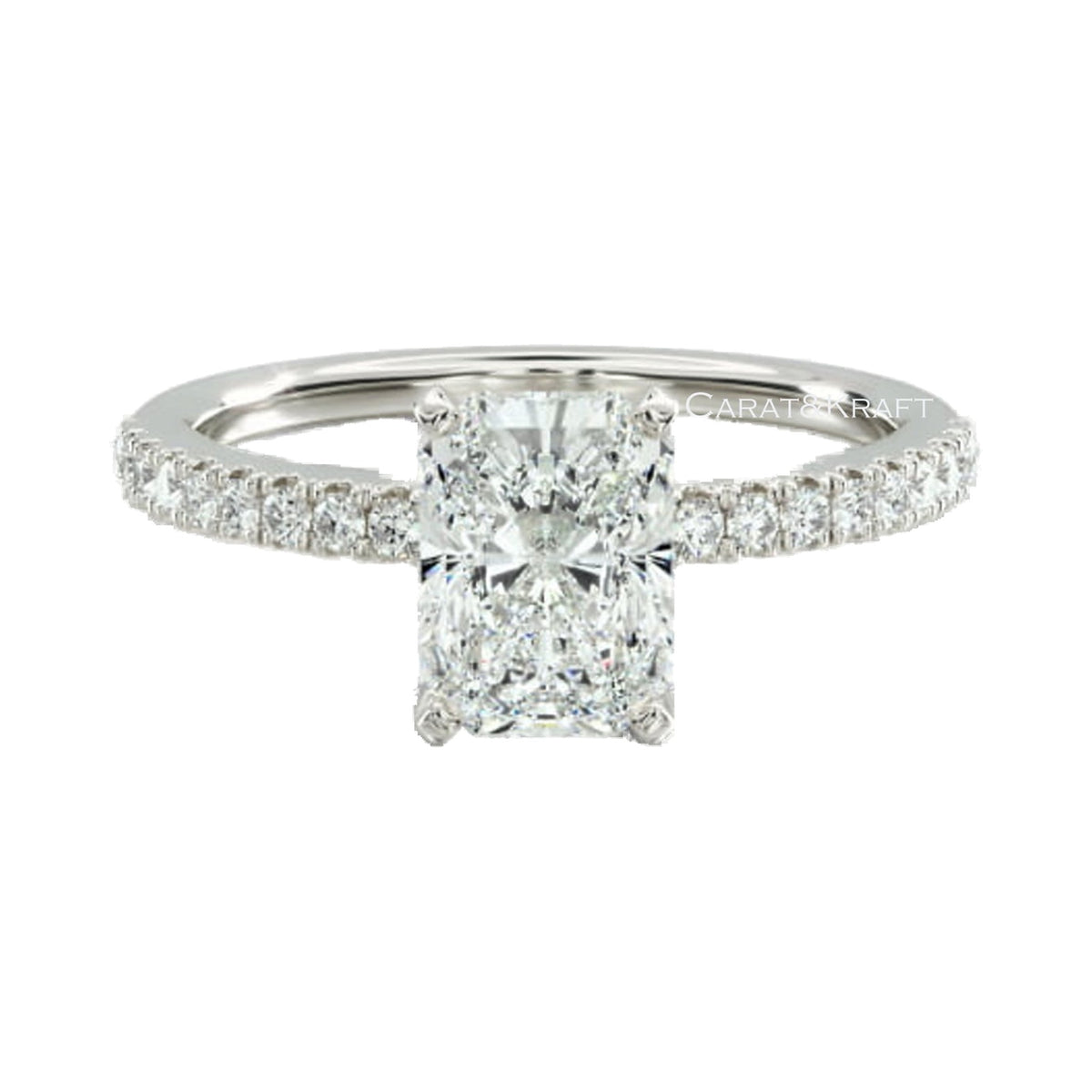Radiant Cut Lab Grown Diamond Ring, Hidden Halo Diamond Engagement Ring from Carat and Kraft, on white