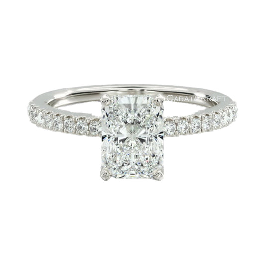 Radiant Cut Lab Grown Diamond Ring, Hidden Halo Diamond Engagement Ring from Carat and Kraft, on white