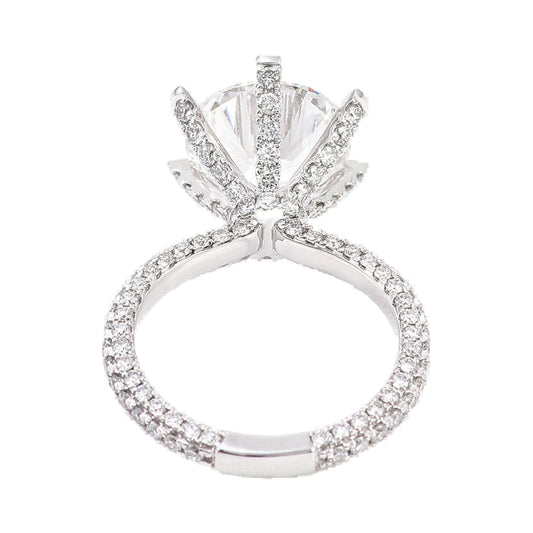 Round Cut Hidden Halo Three Row Stone Moissanite Diamond ring from Carat and Kraft, on white
