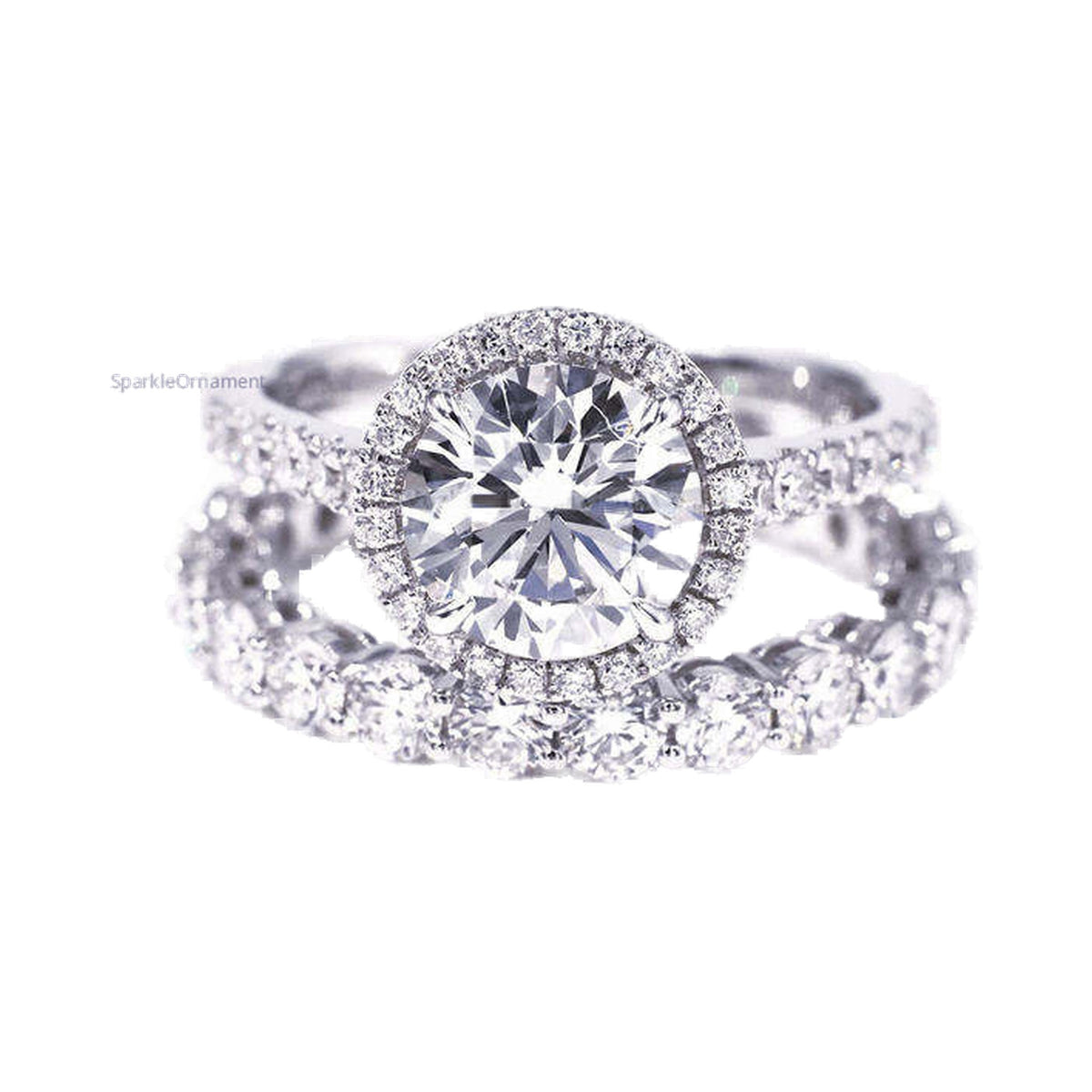Round Cut Halo Lab Grown Diamond Engagement Ring Set from Carat and Kraft, on white