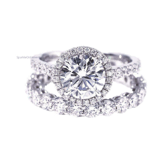 Round Cut Halo Lab Grown Diamond Engagement Ring Set from Carat and Kraft, on white