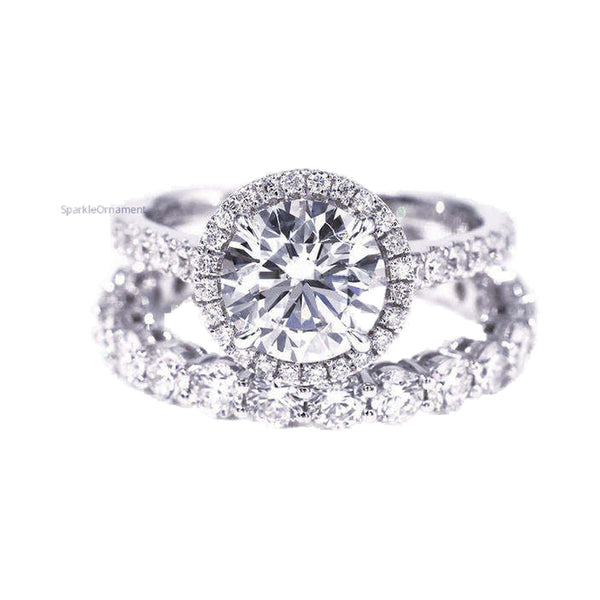 Round Cut Halo Lab Grown Diamond Engagement Ring Set from Carat and Kraft, on white