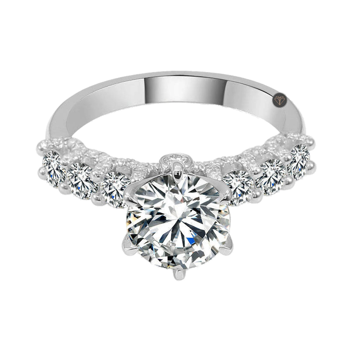 Round Moissanite Diamond Side Accent Engagement Ring from Carat and Kraft, on white