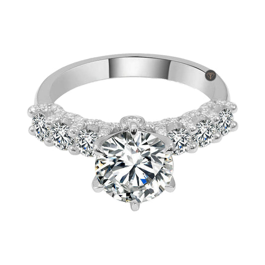 Round Moissanite Diamond Side Accent Engagement Ring from Carat and Kraft, on white
