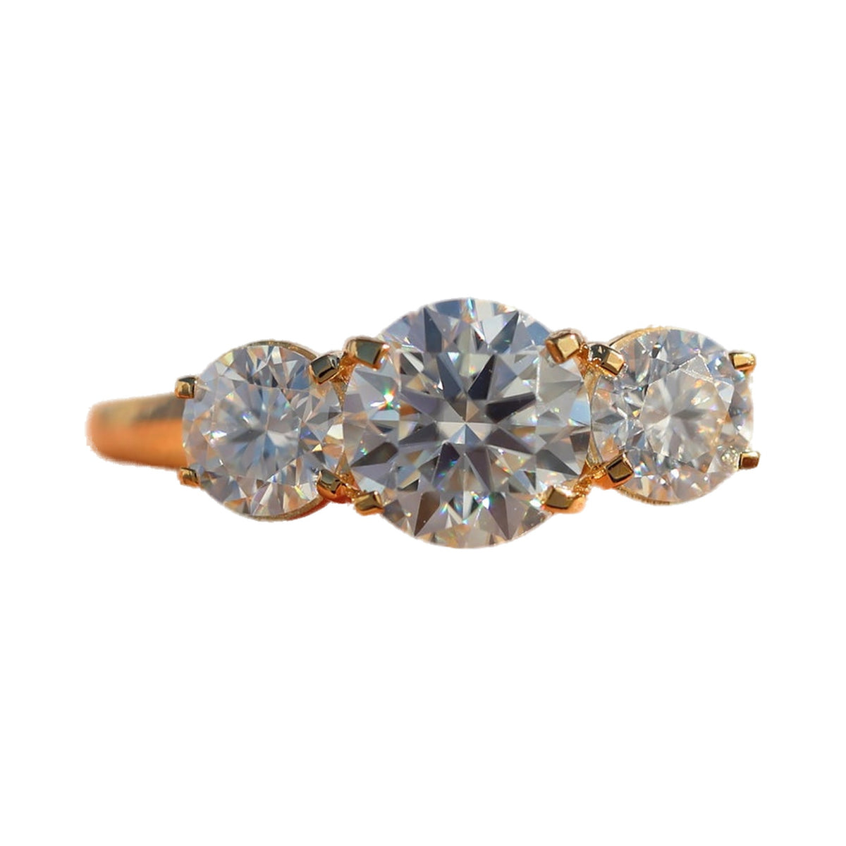 Round Three Stone Lab Created Diamond Wedding Ring from Carat and Kraft, on white