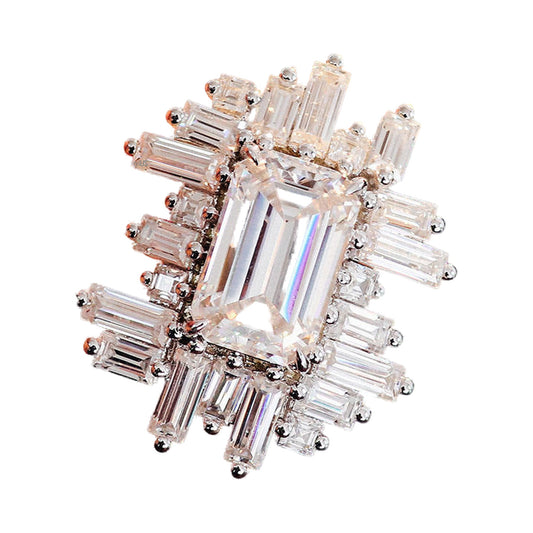 Stunning Cluster Emerald Cut Halo Moissanite Diamond Ring from Carat and Kraft, on white