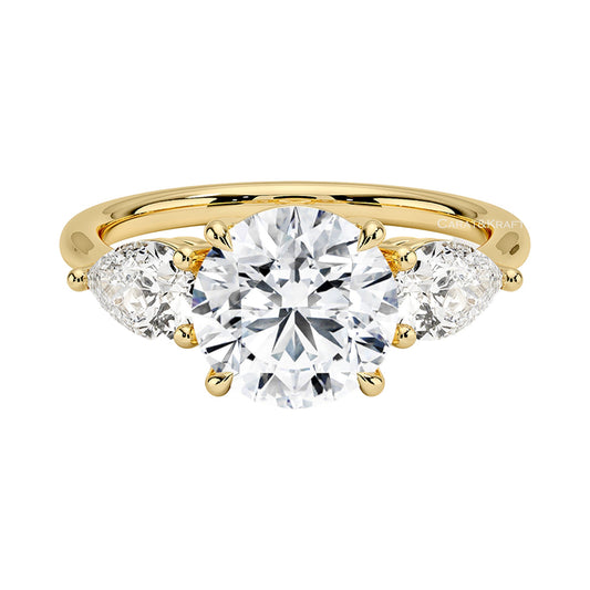 Round Cut Three Stone Lab Grown Diamond Engagement Ring from Carat and Kraft, on white