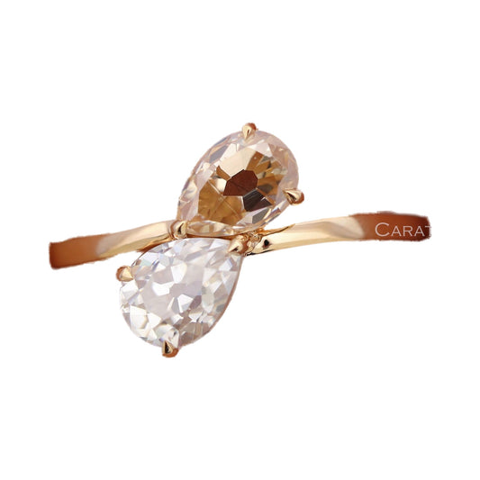 Toi Et Moi Ring, OMC Pear & OMC Champagne Pear Moissanite Engagement Ring from Carat and Kraft, on white