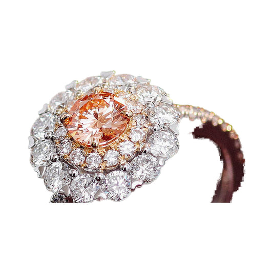 Champagne Round Cut Double Halo Cluster Gemstone Ring from Carat and Kraft, on white