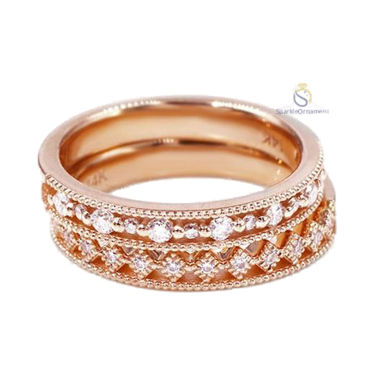 Vintage Style Filigree Ring Set, Lab Grown Diamond Bands from Carat and Kraft, on white