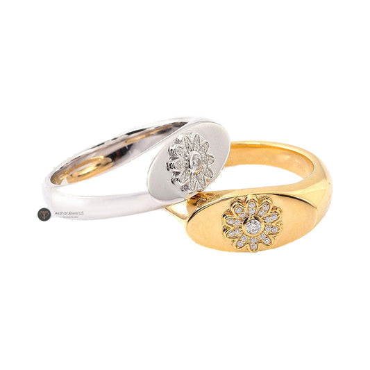 Vintage retro Lab diamond 10mm Wide Flower Shape Men's Ring from Carat and Kraft, on white
