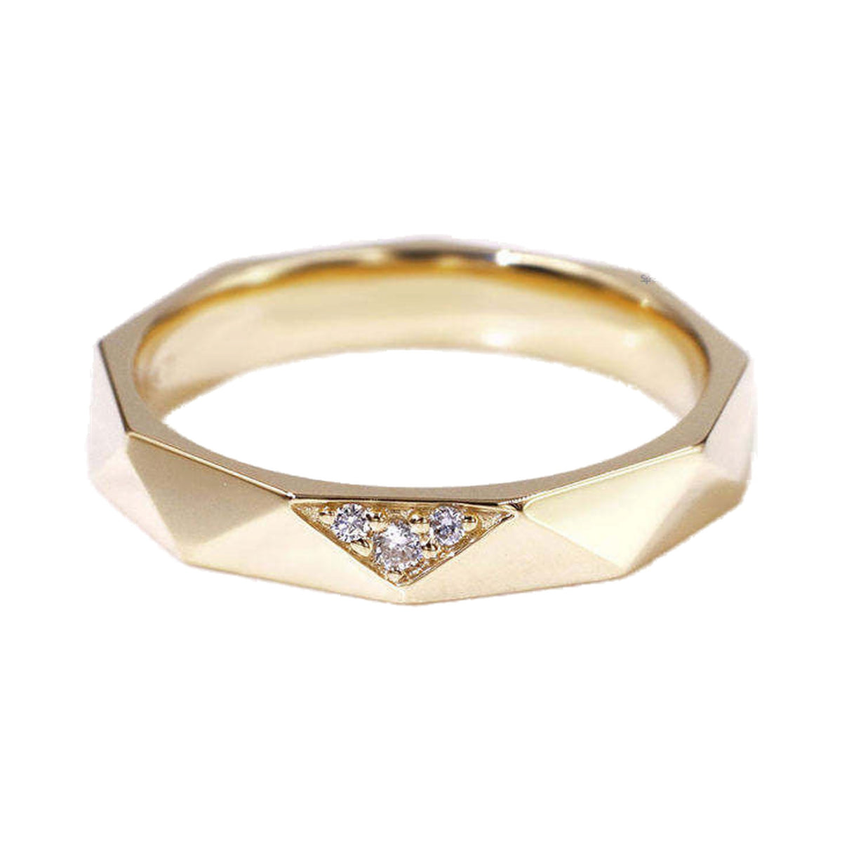 Yellow Gold Multi Faceted Unique Shape Lab Grown Diamond Plain Men's Band from Carat and Kraft, on white